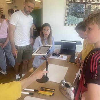 Woman looking at a ipad