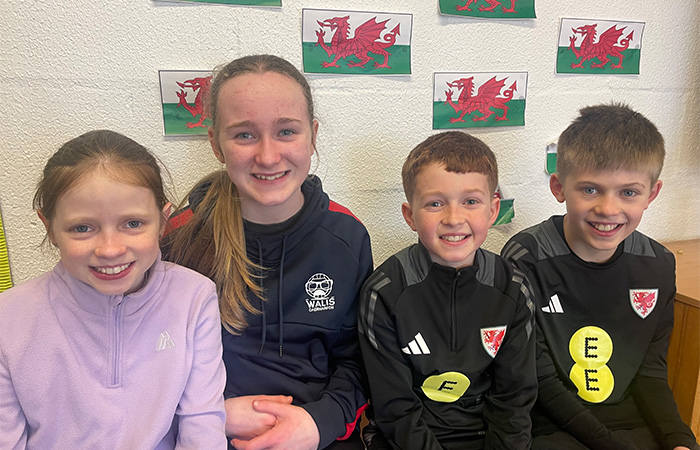 Nansi, Mabli, Gruff Iwan and Steffan are happy at becoming first in the scene performance competition