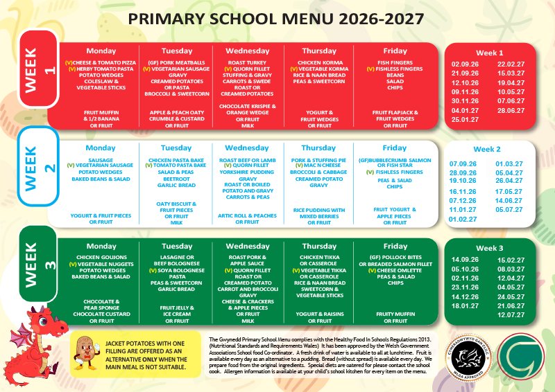 Primary School Menu 2026 - 2027